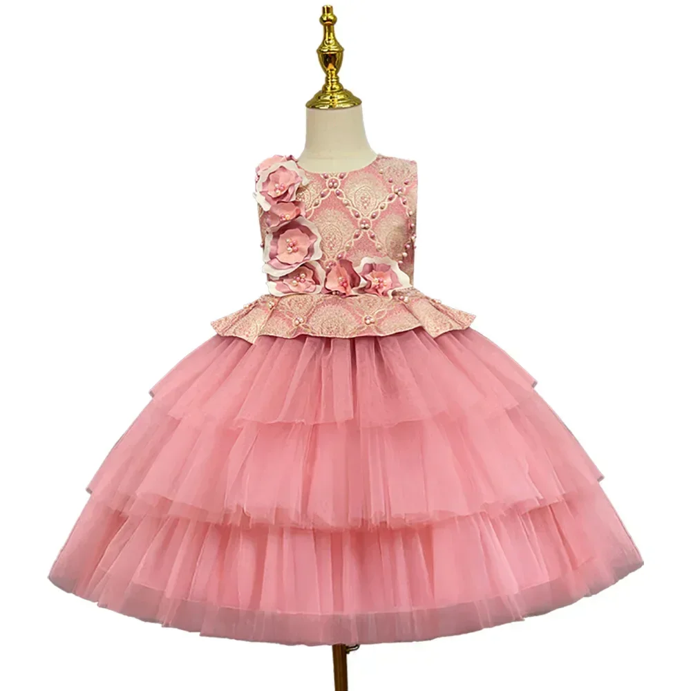 

Children's princess new floral girl fluffy cake little girl hosting piano performance dress