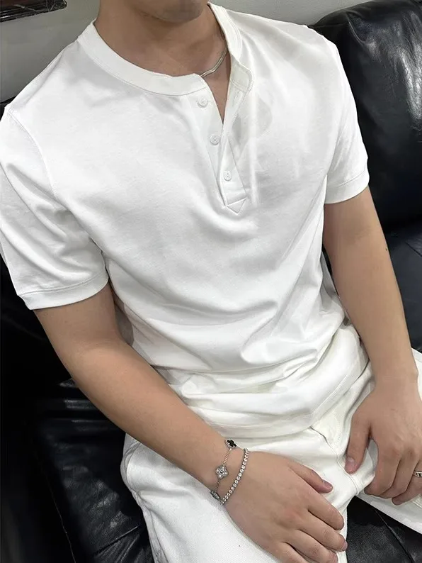 

GM New Trend European Station Pure Cotton White oulder T-irt ort Sve Fitn f Sve Men's Summer Heavyweight