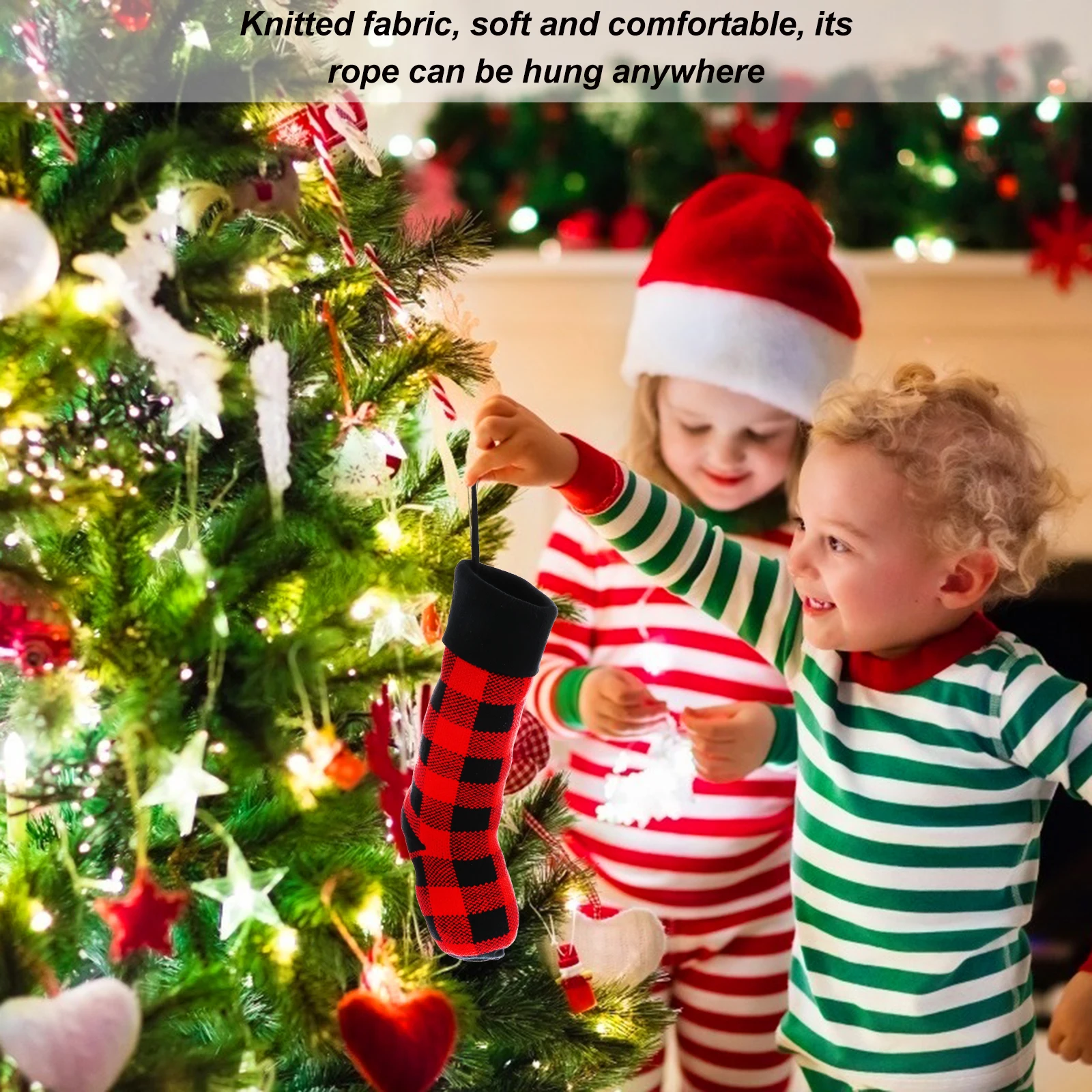 

1pc Christmas Decoration Pendant Hanging Plaid Fiber Material Gift Filling Candy Storage Party Holiday Ornament for Family Kids