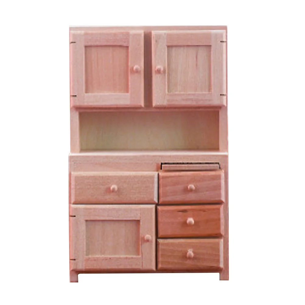 Mini Wardrobe Ornaments Miniature Furniture Home Accents Decor Wooden Cabinet House Light Decorations for Model