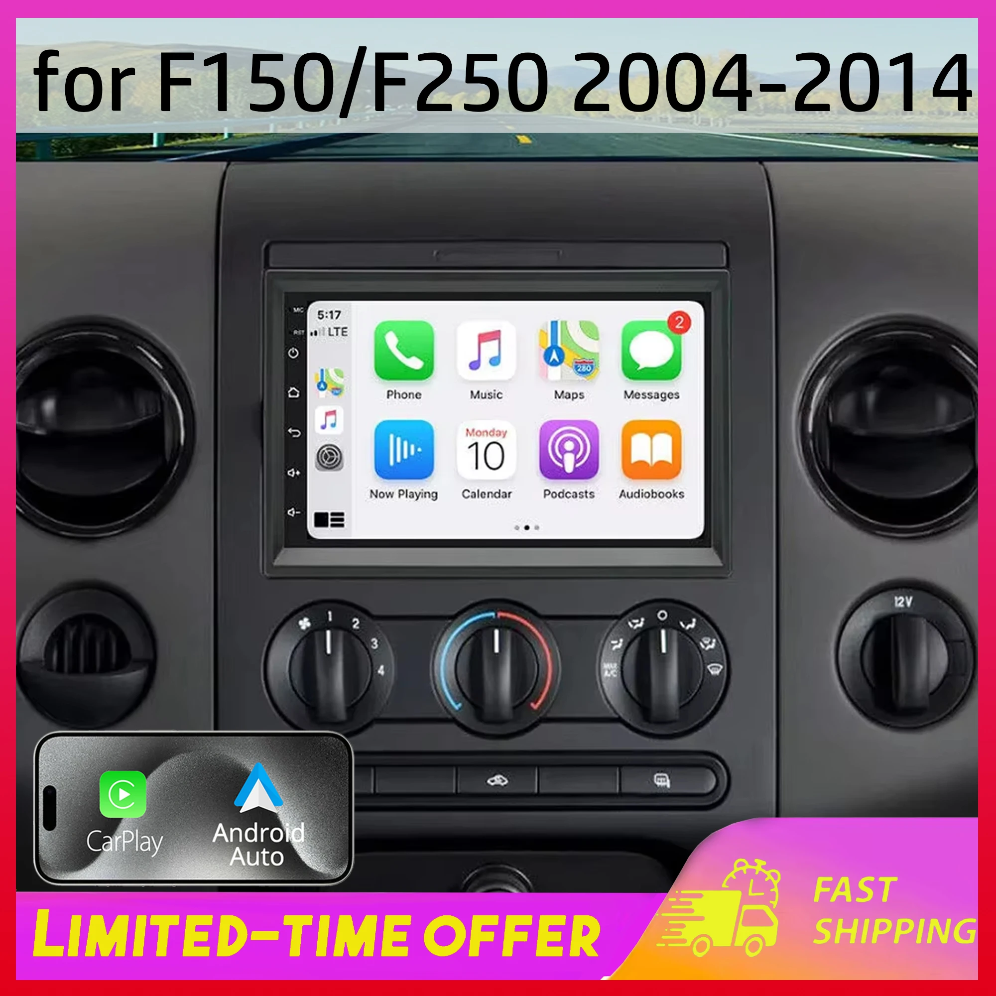 

10Inch Car Stereo Radio for Ford F150 F250 2004-2014 with Carplay Android Auto Navi 2GB+32GB Android 15 Multimedia Player System