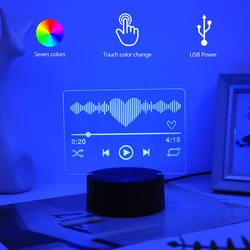 1PC music player 3D visual night light, touch controlled colorful LED lights, bedroom room decoration atmosphere light