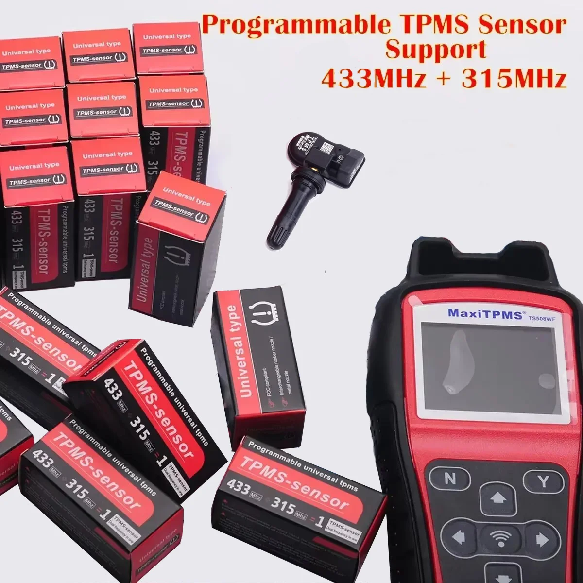 4pcs/set TPMS Sensors 2 in 1 433MHz+315MHz Support Programing with TS501 TS508 TS601 TS608 ITS600E MK808TS MK808S-TS MP808TS