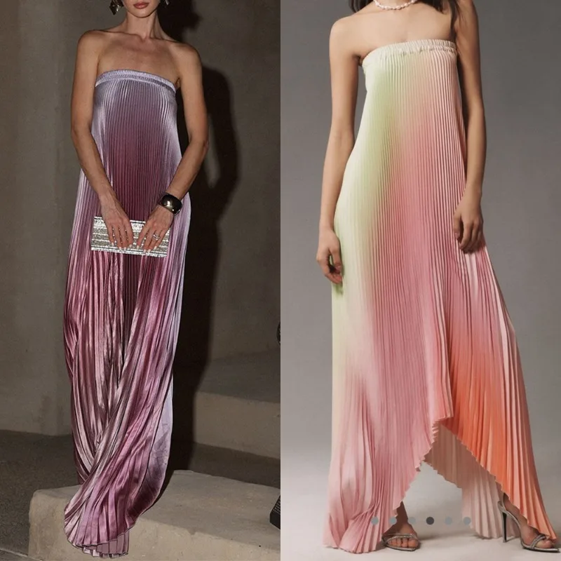 Dress Women's Gradient Strapless Pleated Evening Gown Sleeveless New Comfortable Minimalist Casual Niche Versatile Distinctive