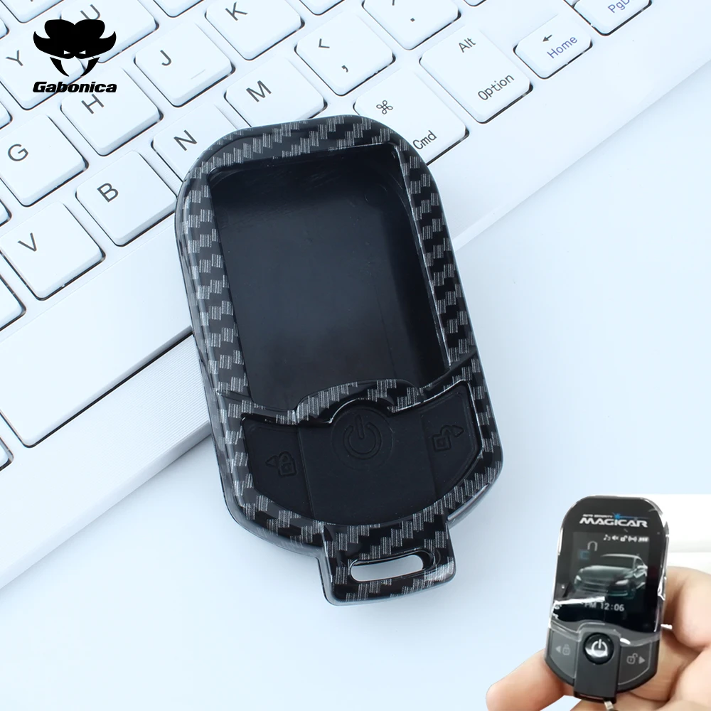 ABS Carbon Fiber Key Cover Case For Magicar 909 D909S LCD Two Way Car Alarm Remote Shell Protector Fob Accessories