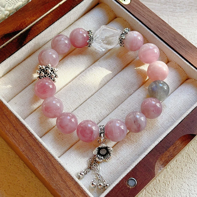 

Purple Horse Pink Crystal Beaded Bracelet, Premium Pink Quartz with Color-Resistant White Crystal Hologram Energy Bracelet