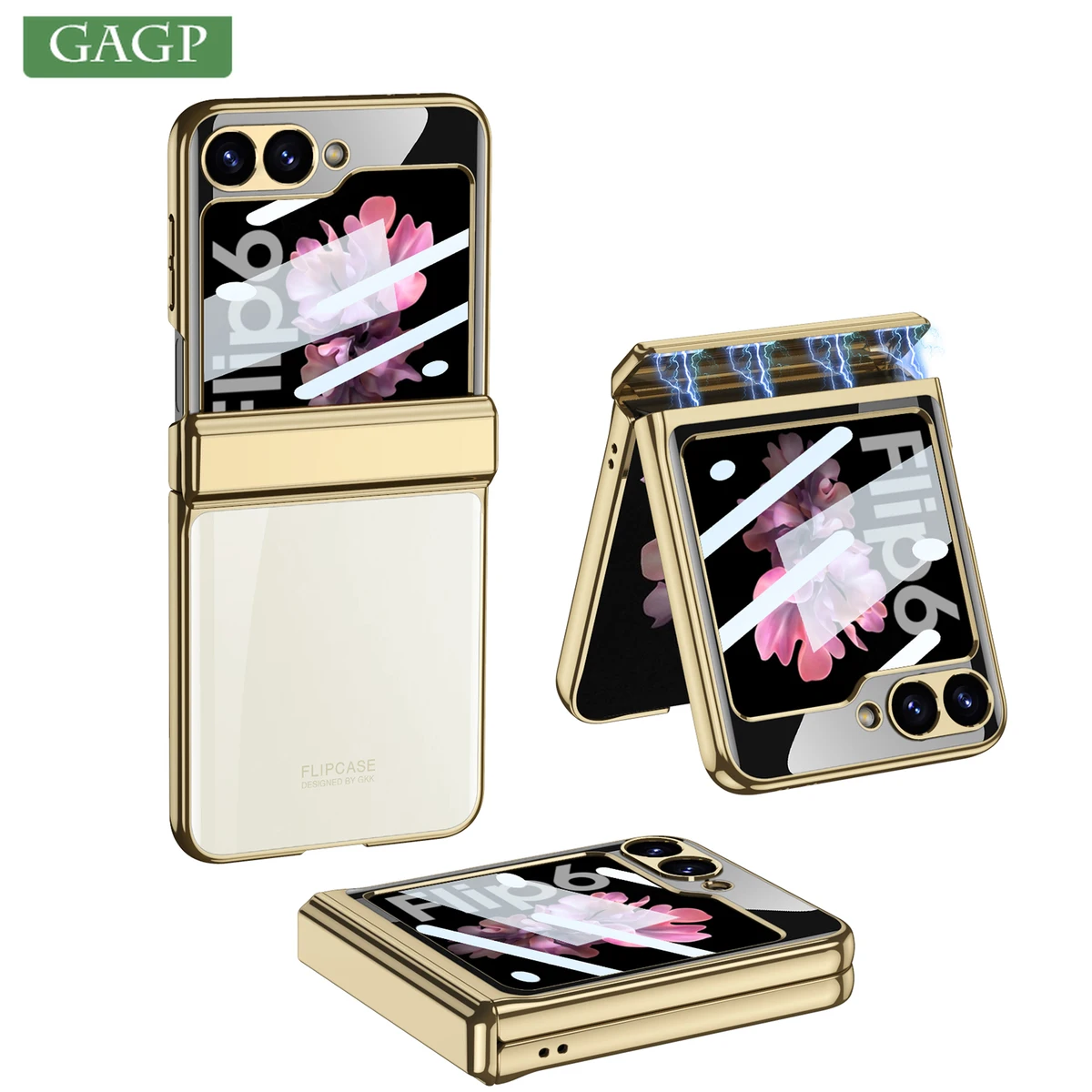 Роскошный прозрачный чехол с покрытием для Samsung Galaxy Z Flip 5 6, защита от магнитных петель, встроенная защитная пленка для экрана, акриловая крышка