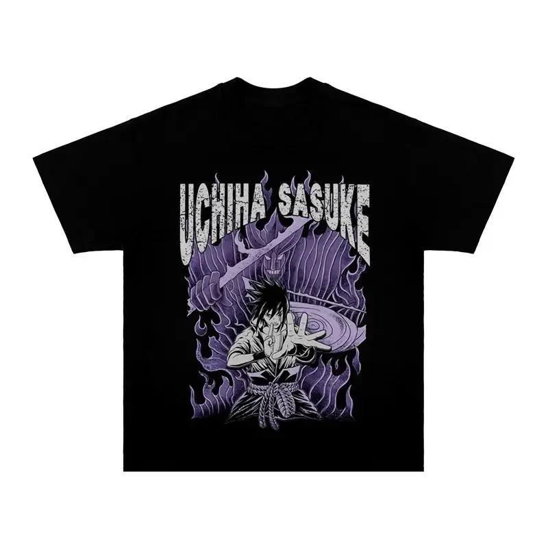 

Pure Cotton American Retro Naruto Sasuke Sasanoku Anime Printed Short-sleeved T-shirt Men's and Women's Loose Tops Trendy