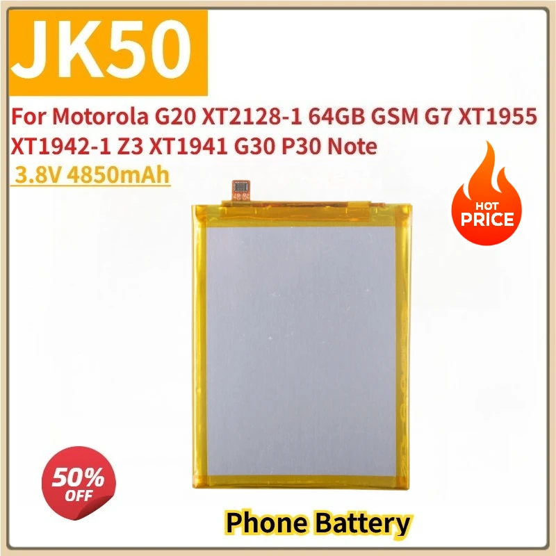 

New Replacement Mobile Phone Battery 3.8V 4850mAh JK50 for Motorola G20 XT2128-1 64GB GSM G7 XT1955 XT1942-1 Z3 XT1941 G30 P30