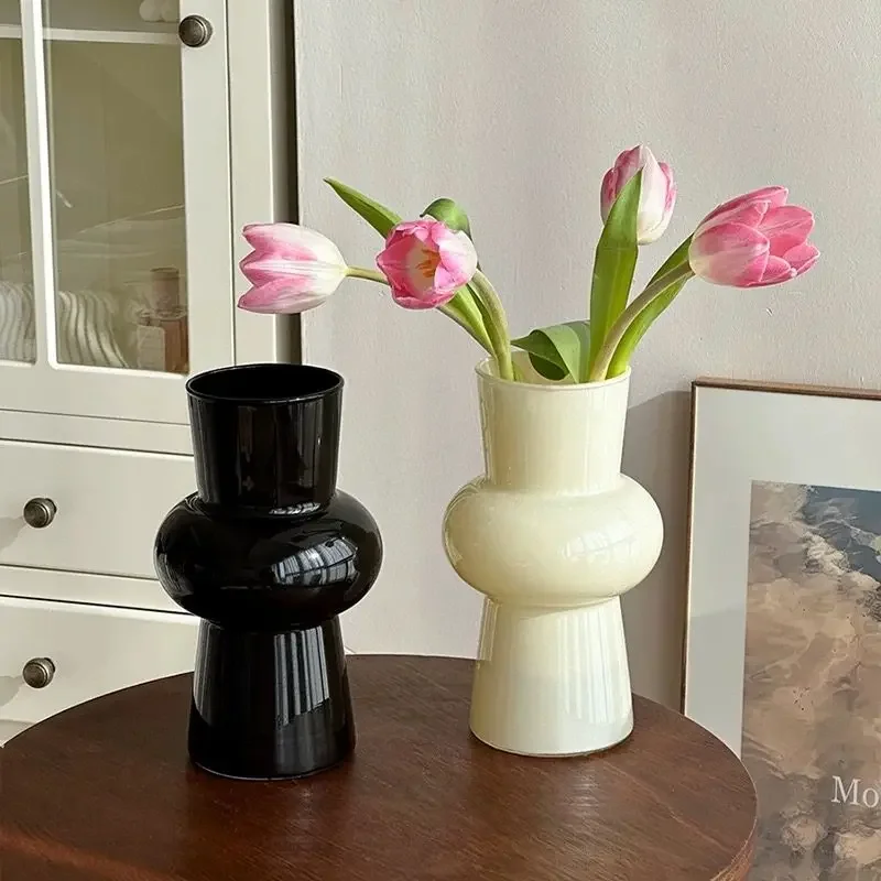 Vintage Glass Vase, INS Style High Aesthetic Flower Vase for Fresh & Dried Flowers, Hydroponic Floral Container, Decor for Livin