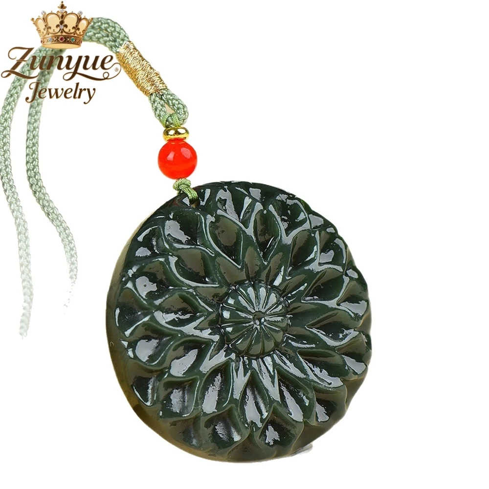 Natural Hetian Jade Green Jade Gosang Flower Jade Pendant Luxury Quality Jewelry Fashion Jewelry Exquisite Charms Popular Gift