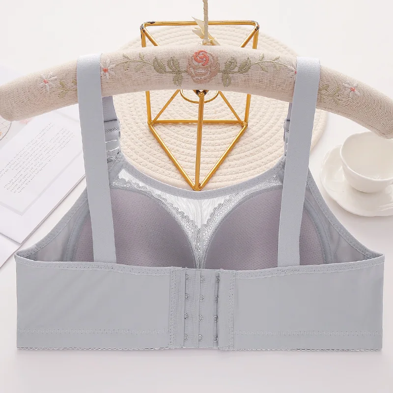 Ropa interior Sexy de encaje para mujer, sujetador de realce ajustable sin anillo de acero, suave y transpirable, talla grande, novedad