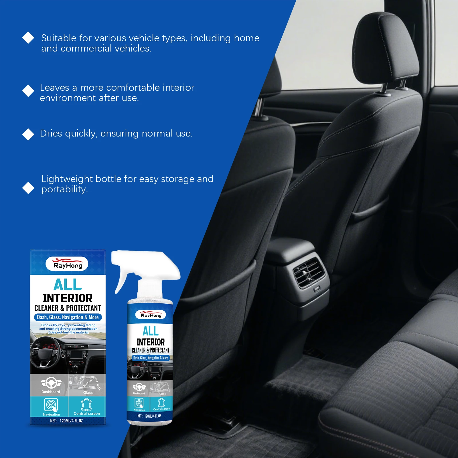 منظف داخلي متعدد الأغراض للسيارة بدون ماء سعة 120 مل لأجهزة قياس السقف، رذاذ تنظيف وتكييف رغوة الفانيلا الجلدية