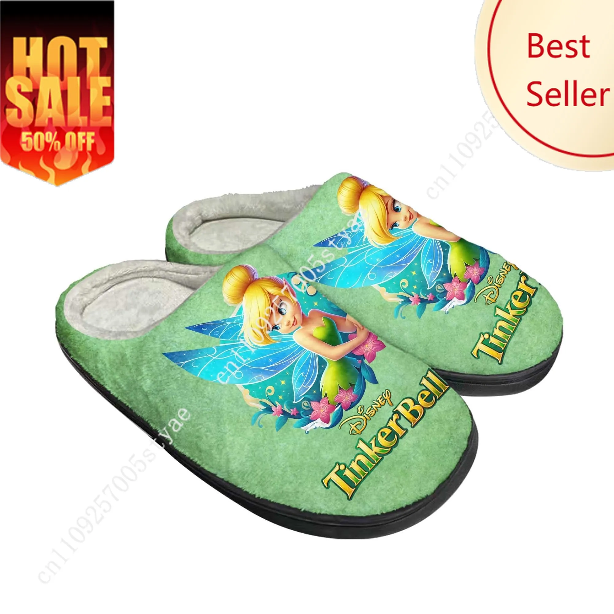 

Tinker Bell Cotton Slippers Disney Cartoon Decorate Plush Indoor Shoes Design Your Photo Party Holiday Gifts Custom Shoe