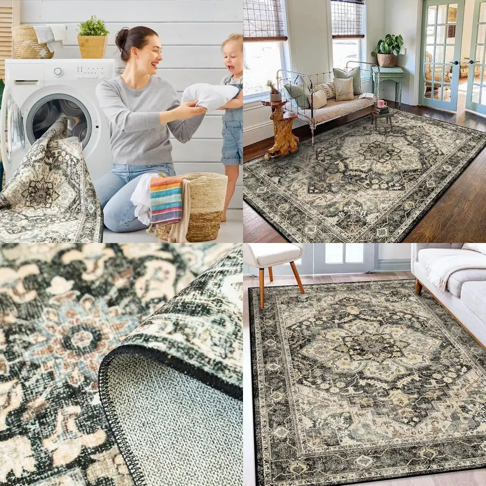 

5x8 Водостойкий коврик с цветочным принтом, мягкий ковер для гостиной и спальни, устойчивый к пятнам, не линяет, черный/серый