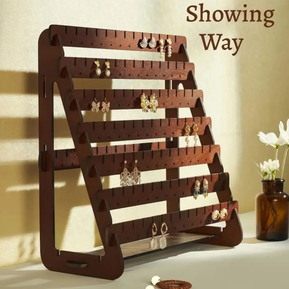 

New Wooden Earring Display Stand DIY 7-Layers Ear Studs Storage Rack Showing Jewelry Organizer Holder