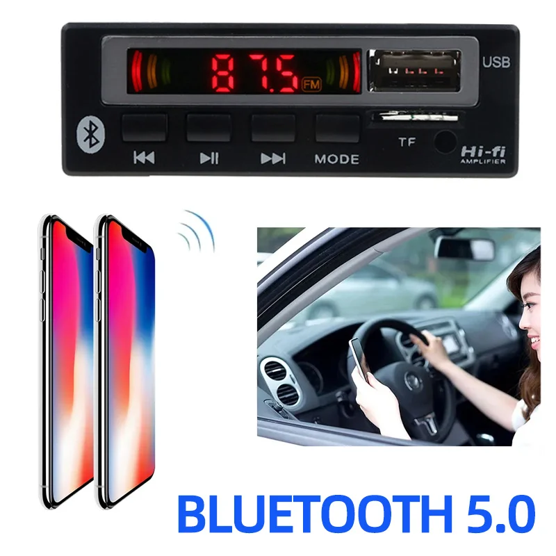 1 Din Car Bluetooth V5.0 MP3 Decoder Board FM Radio USB TF 3.5mm AUX Wireless Audio Receiver 12V