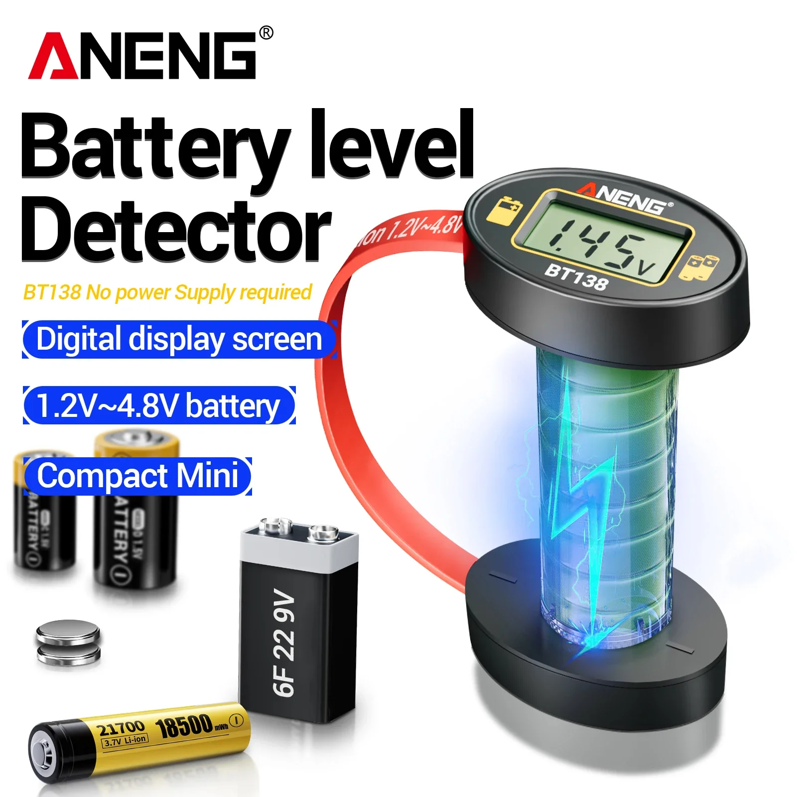 ANENG BT138  Capacity Tester LCD Universal Battery Checker Detector for AA AAA C D 9V 1.5V Lithium & Button Cell Batteries