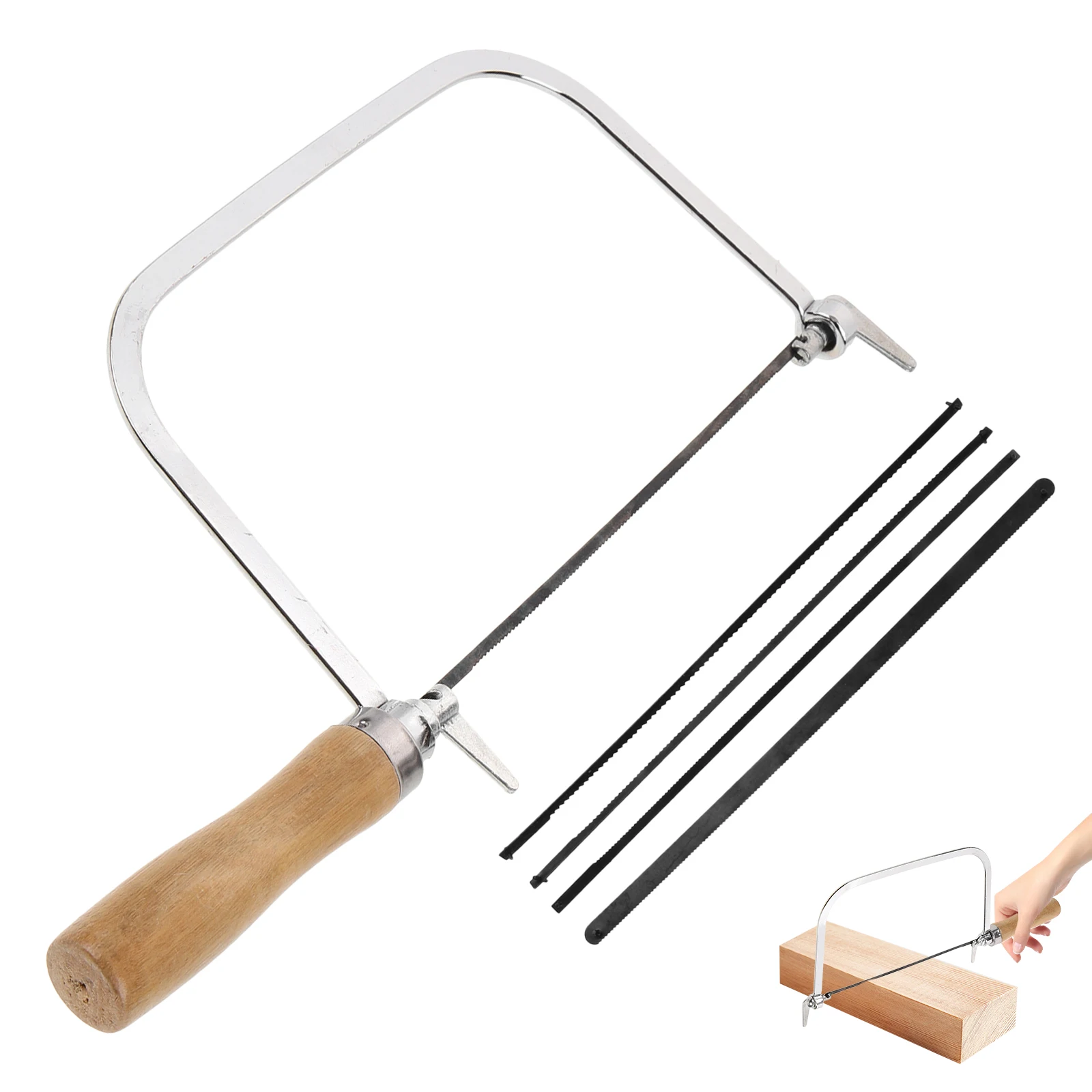 

1Set Coping Saw Ergonomic Wooden Handle Lightweight Durable Hand Saw Woodworking Tool Replacement Blades for DIY Wood Cutting