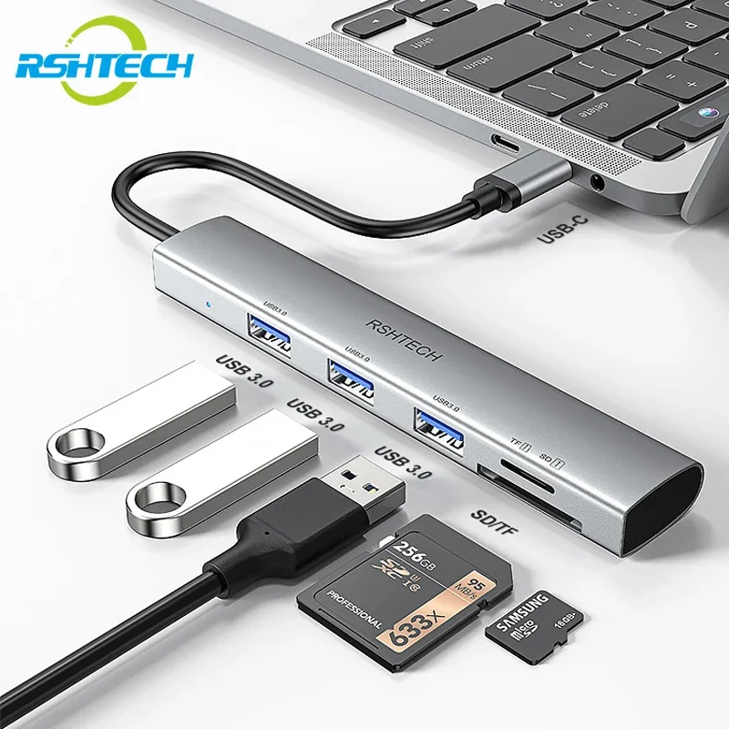 RSHTECH Memory Card Reader for SD/Micro SD/SDHC/SDXC/MMC 5Gbps USB3.0 USB C Hub for iPhone 15 Pro/Max MacBook Laptop Computer