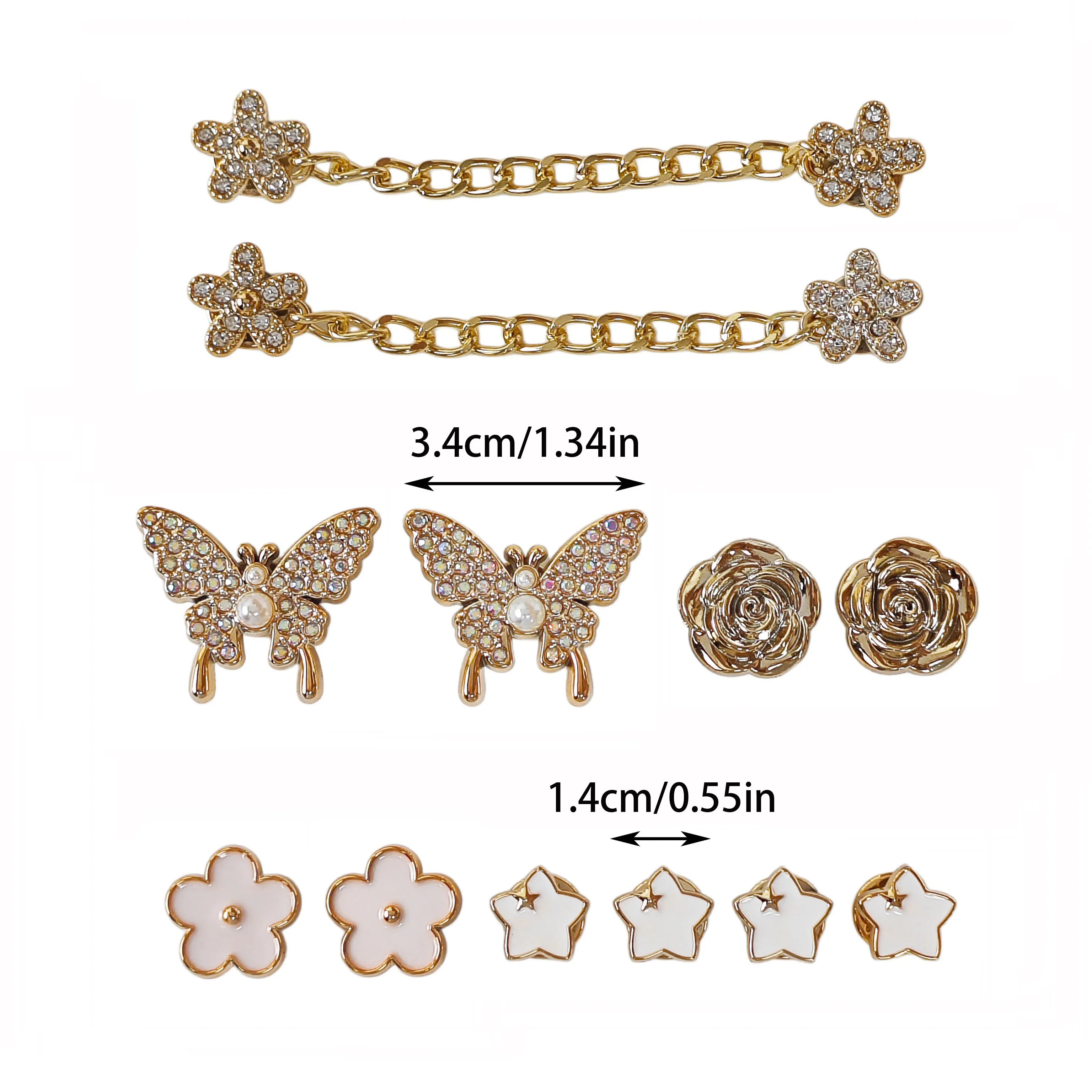 12Pcs DIY Shoe Decoration Charms with Sparkling Rhinestones, Butterfly, Star, Flower Chain Decorations, Non-Metal Lightweight Material, Y2K Fashion Versatile Cute Personality Accessories for Men and Women, Suitable for Eva Beach Shoes, Sandals, Removable Shoe Decorations, Holiday Gifts