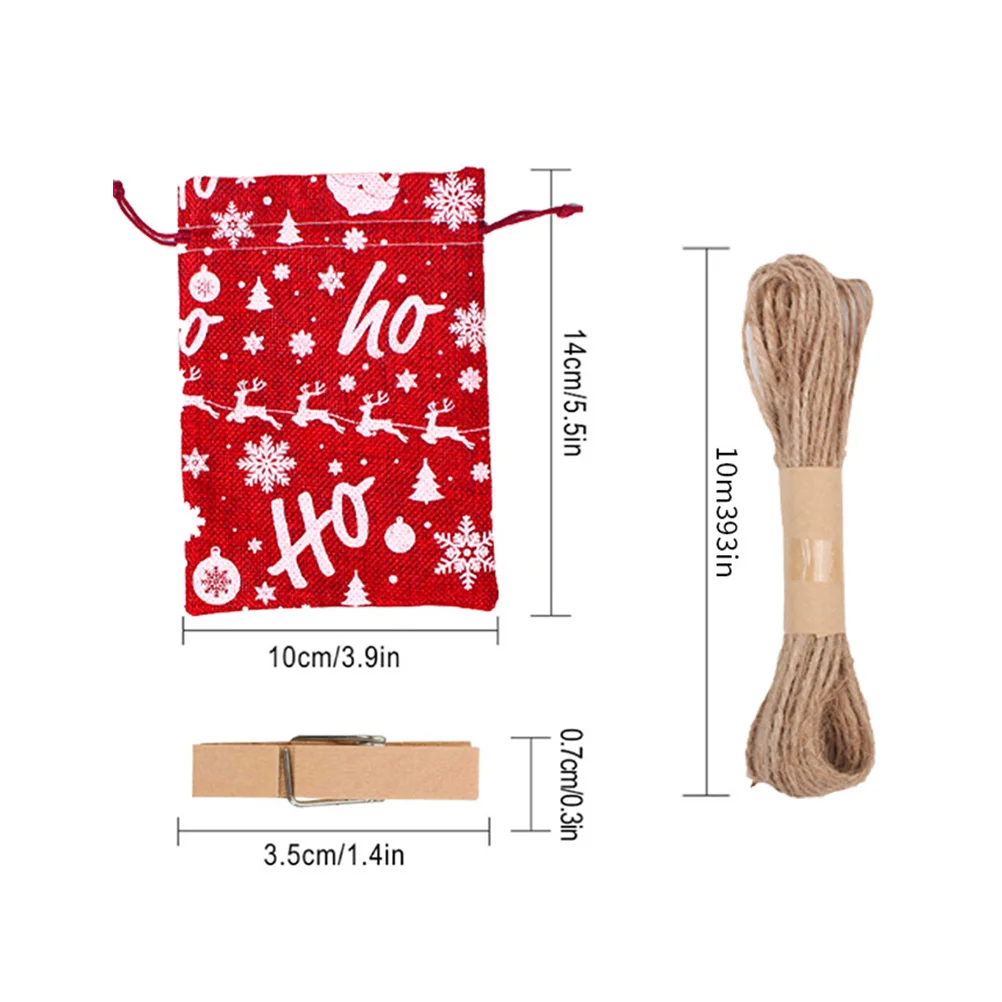 

1 Set Christmas Gift Xmas Advent Calendar Pouches Drawstring Candy Treats Bags Party Favors Festival Supplies Gift Packing Bags