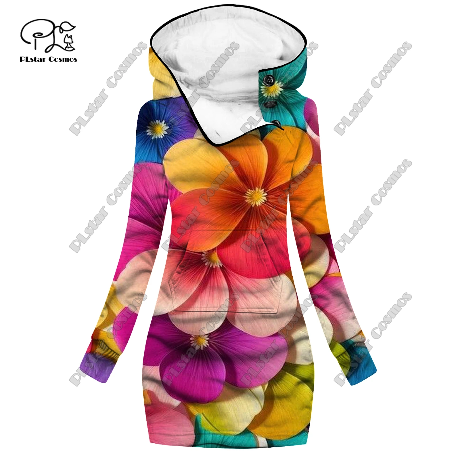 PLstar Cosmos 3D printed women's open tube sweater dress with colorful flowers and roses pattern leisure and slimming series H2