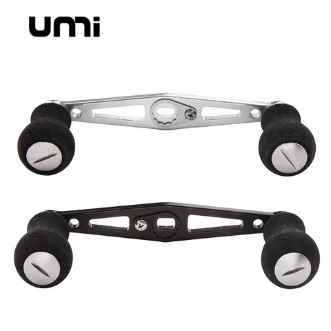Umi 1pc 낚시 릴 합금 핸들 Eva 손잡이 길이가있는 더블 로커 110mm 조립 구멍은 8/5mm 및 7/4mm 슈트 Daiw/Abu/Shiman입니다.