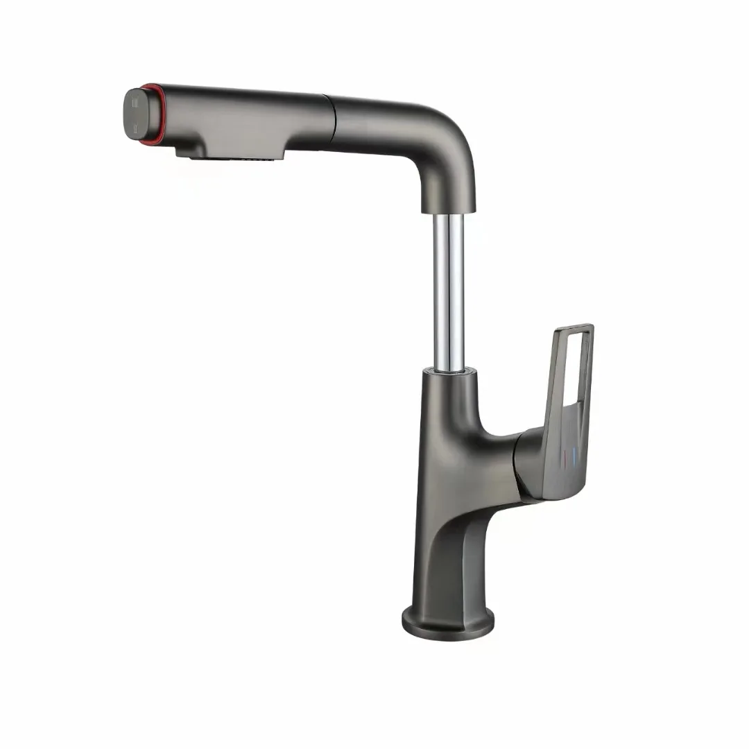 Brushed Gold Pull-out Bathroom Basin Faucet Brass Single Hole Single Handle Hot And Cold Mixed Sink Tap Gun Gray/White/Black