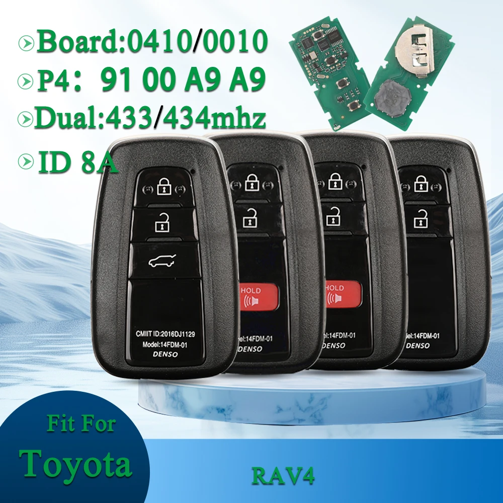 

Jingyuqin 2/3/4 кнопки P4: 91 00 A9 A9 Board: 0410/0010 Duel: 433/434 МГц FSK умный автомобильный пульт дистанционного управления ID8A чип для Toyota RAV4