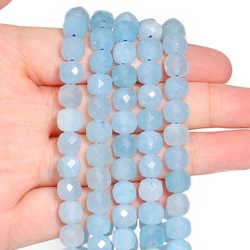 7mm AAA Cube Faceted Aquamarine Beads Natural Stone Blue Square Spacer Beads For Jewelry Making Supplies DIY Charms Bracelets
