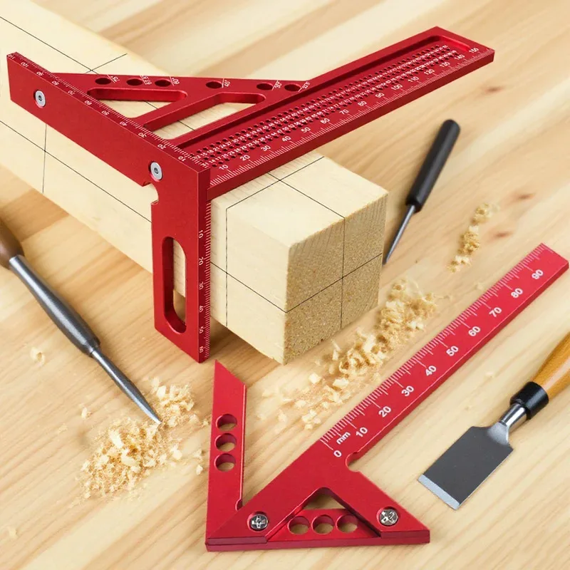 Woodworking Tools Set Square With Hidden Latch Multifunctional Aluminum Alloy Scribing Scale Ruler Measuring Tool