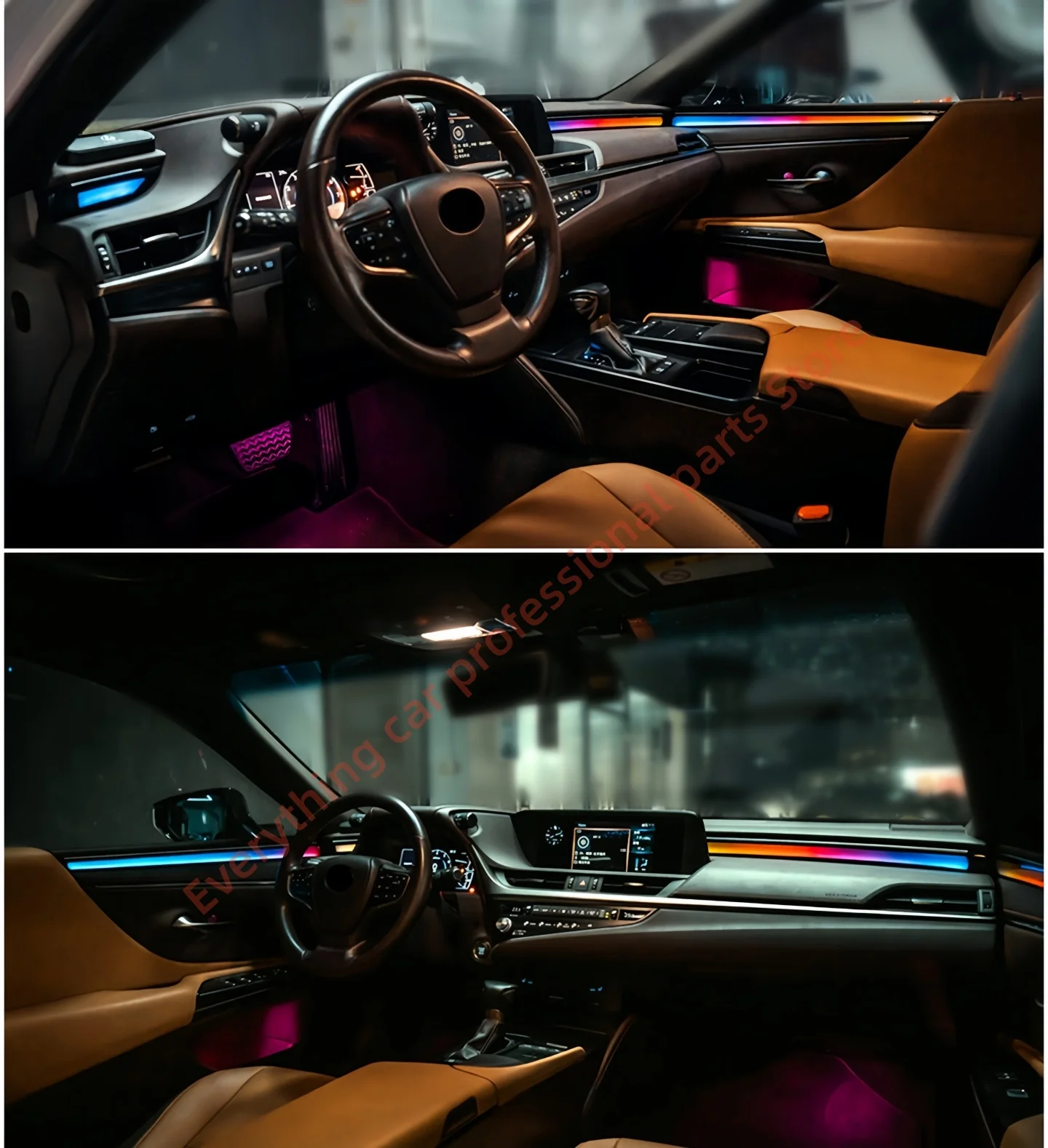 سيارة LED الضوء المحيط لكزس ES شريط توجيه ضوء الباب 64 لون كريستال مصباح لتهيئة الجو غطاء مكبر الصوت الباب زر APP التحكم #6