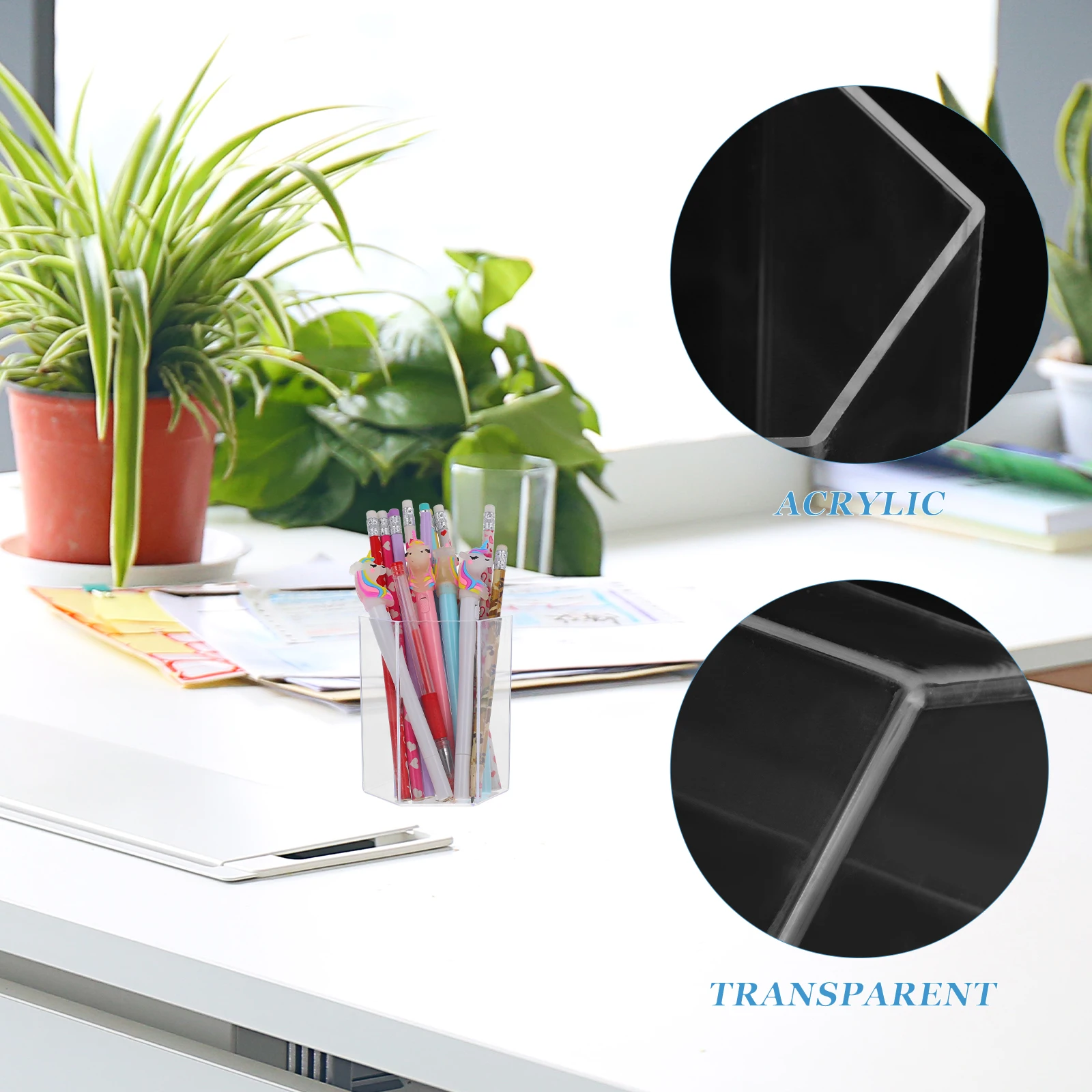 

2 Pcs Business Hexagonal Pen Holder Student for Desk Acrylic Office Organization