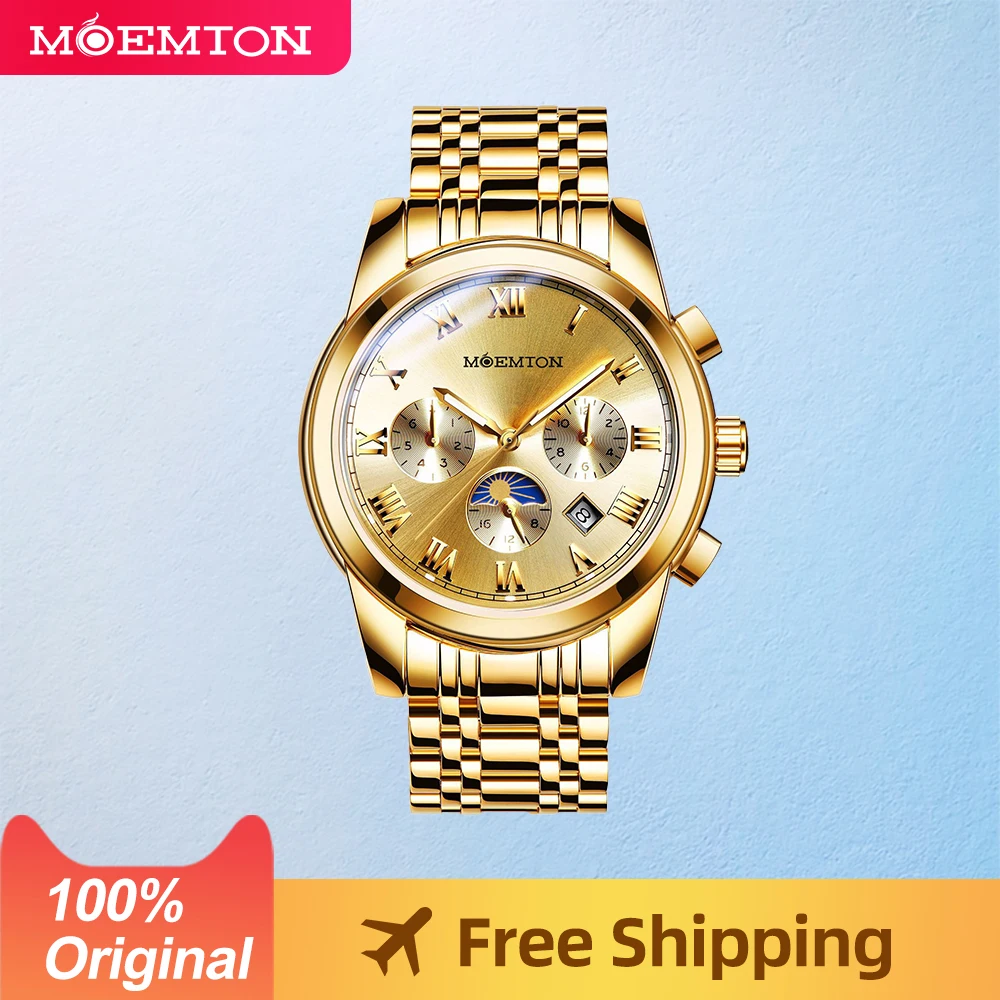 MOEMTON Original  Men\'s Watch Stainless Steel Automatic Mechanical Watches  Sports  Watchs 3Bar Waterproof