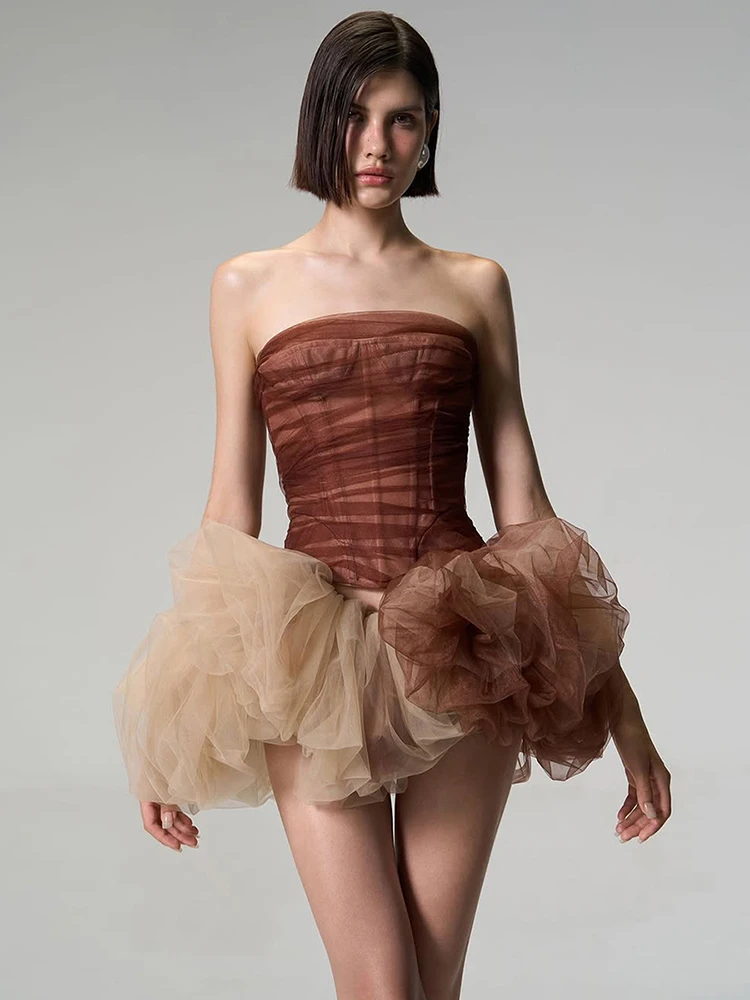 

Nibber Hottie 2 Piece Set Women Y2K Mesh Patchwork Double-Layer Vest+Tierred Puffy Skirt Midnight Sexy Birthday Party Suits