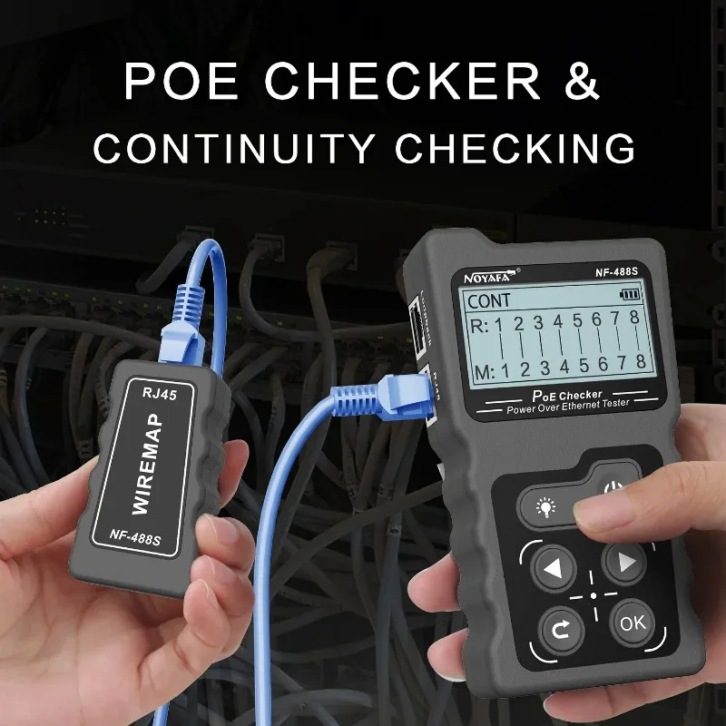 Imagem -03 - Noyafa Nf488 Verificador Poe de Rede Lcd sobre a Ethernet Cat5 Cat6 Lan Cabo Tester Loop Test Tool