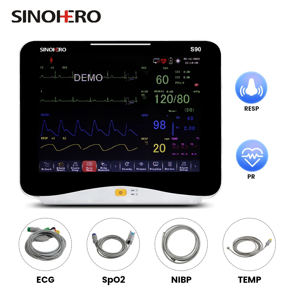 SINOHERO Otrac S90A 12,1-дюймовый многопараметрический монитор пациента, устройство мониторинга ЭКГ, знаки Vtal, кардимонитор для клинического врача
