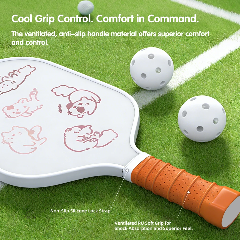 

Pickleball Paddle Set with 2 Rackets & 4 Balls, Glass Fiber High Rebound Face and Vibration Dampening Handle for Perfect Hit