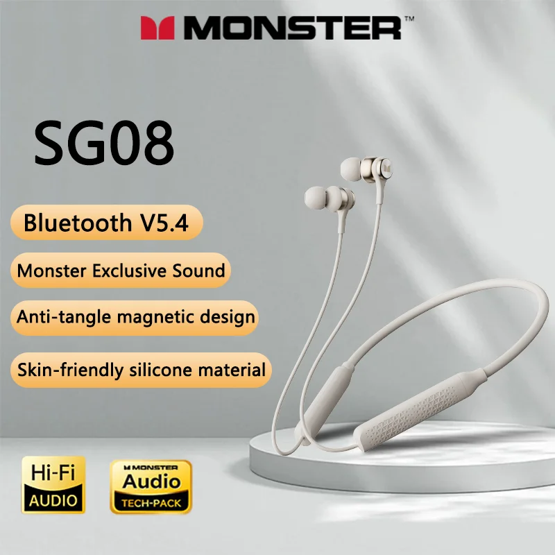 الأصلي الوحش SG08 TWS BluetoothV5.4 سماعات بشريط حول الرقبة عمر البطارية الطويل الموسيقى الألعاب سماعة HD دعوة سماعات ستيريو