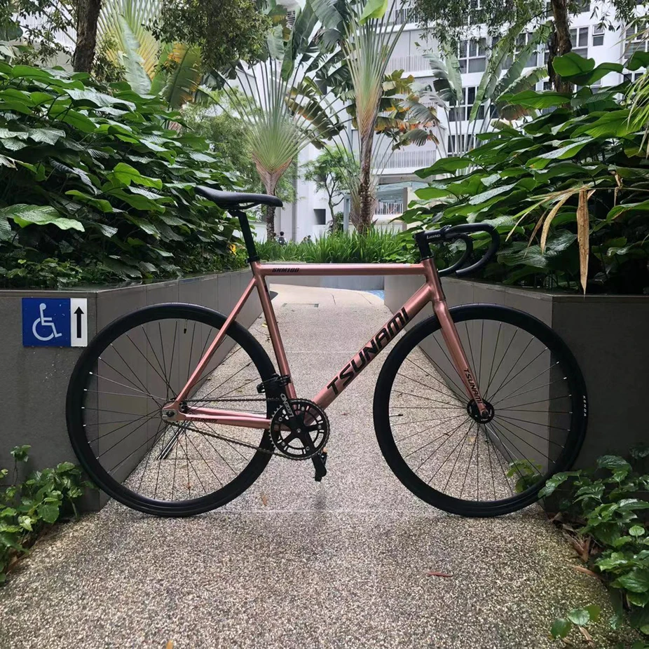 Fixie 고정 기어 자전거 쓰나미 트랙 단일 속도 레이싱 자전거 700C SNM100, 알루미늄 합금 프레임, 맞춤형 사이클링 부품 