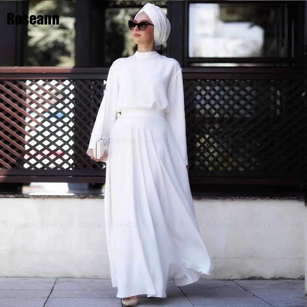 Muslim Exquisite High Collar A-line Wedding Dresses Button 2024 New Belt Draped Pleat Floor Length Bride Dress robe de mariée