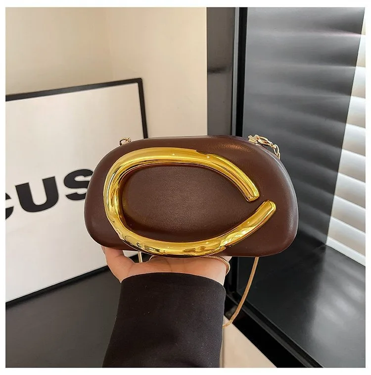 

Women PU Leather Metal Handle Handbag & Removable Strap Crossbody Shoulder Bag Hand-held Shoulder Clutch Bag for Wedding Party