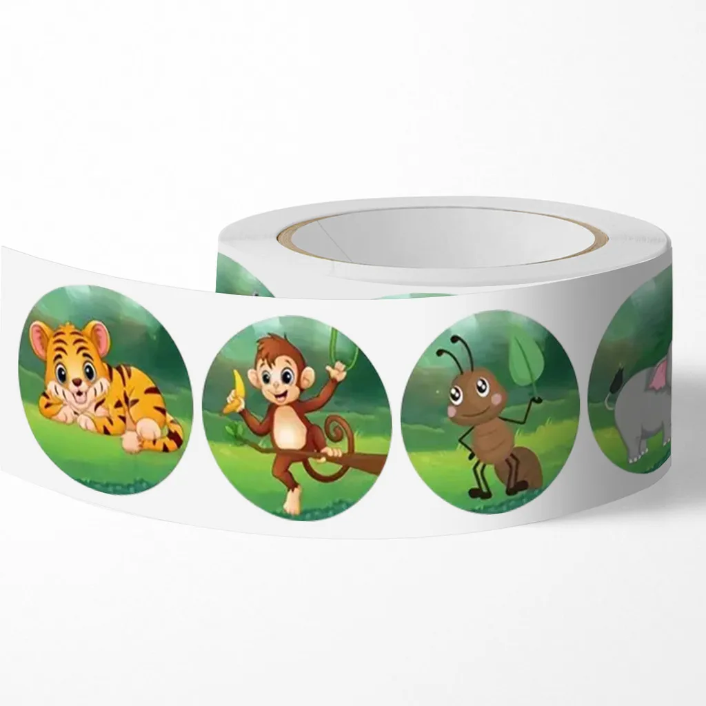 500Pcs/Roll Zoo Cartoon Stickers - Classic Stationery Reward Labels with Tiger Design BulingBulingStickers Store