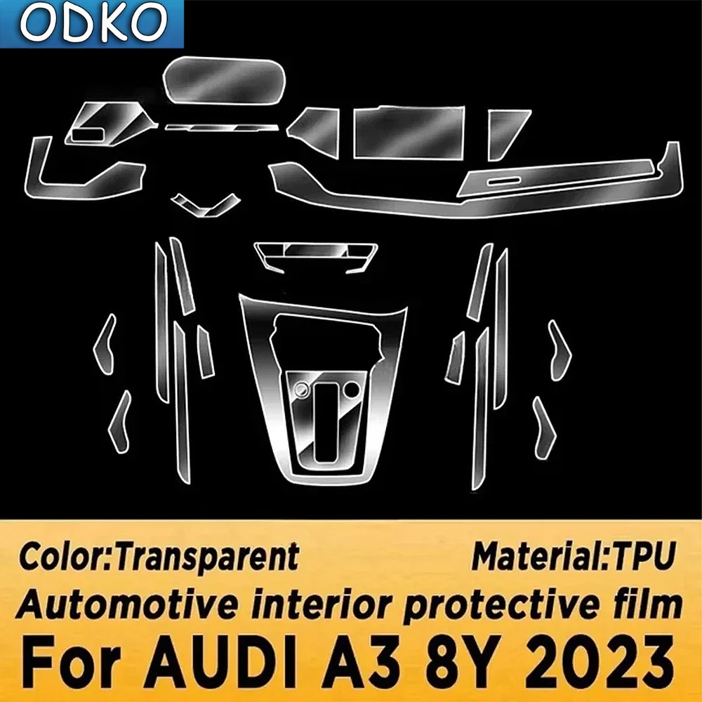 For Audi A3 8Y 2023 Car Multimedia Screen Center Gear Panel Transparent TPU Automotive Interior Protective Cover Film Decor