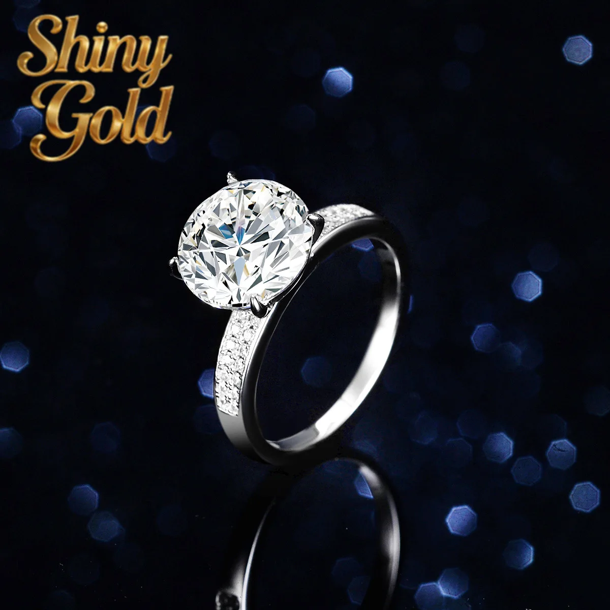

ShinyGold Women's 5 Carat Moissanite Double Row Ring - Classic 4-Prong PT950 Platinum, Elegant Solitaire Wedding Jewelry