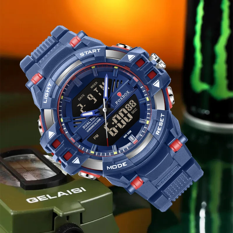 LIGE FOXBOX 新ファッションカジュアルスポーツ電子時計 LED デジタルディスプレイメンズ腕時計 50 メートル防水アラーム日付腕時計 + ボックス