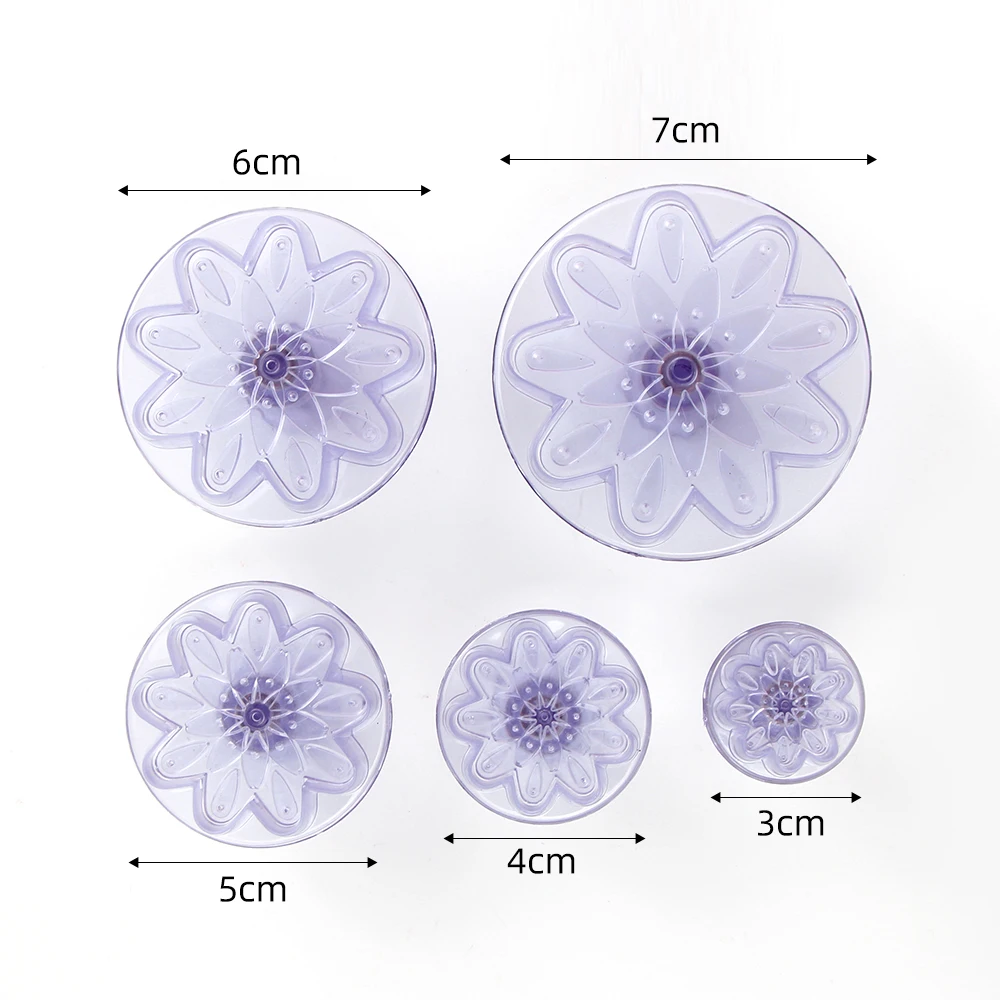 MRF 5 قطع البلاستيك كعكة المكبس القواطع مجموعة جميلة زهرة نمط فندان قالب كوكي الضغط ختم المعجنات أدوات الخبز #6