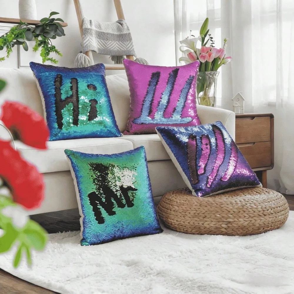1 Reversible Pillow Cover Double Sided 2D Print Shiny Mermaid Sequin Throw Pillow Cover Living Room Bedroom Sofa Decor Fun Gift