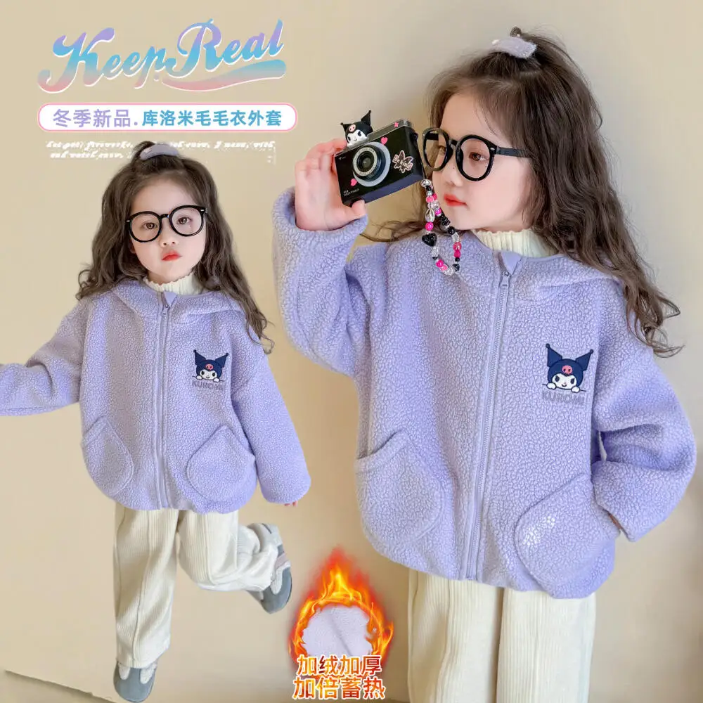 

Girl Kuromi Velvet Coat Autumn Winter New Add Cotton Cotton Clothes Leisure Kawaii Children's Clothing Anime Figure